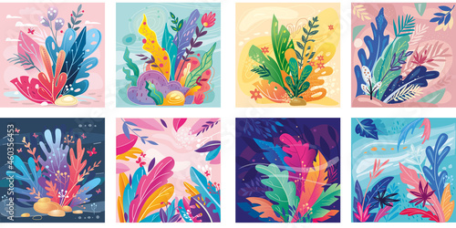 Set with floral vector abstract illustrations