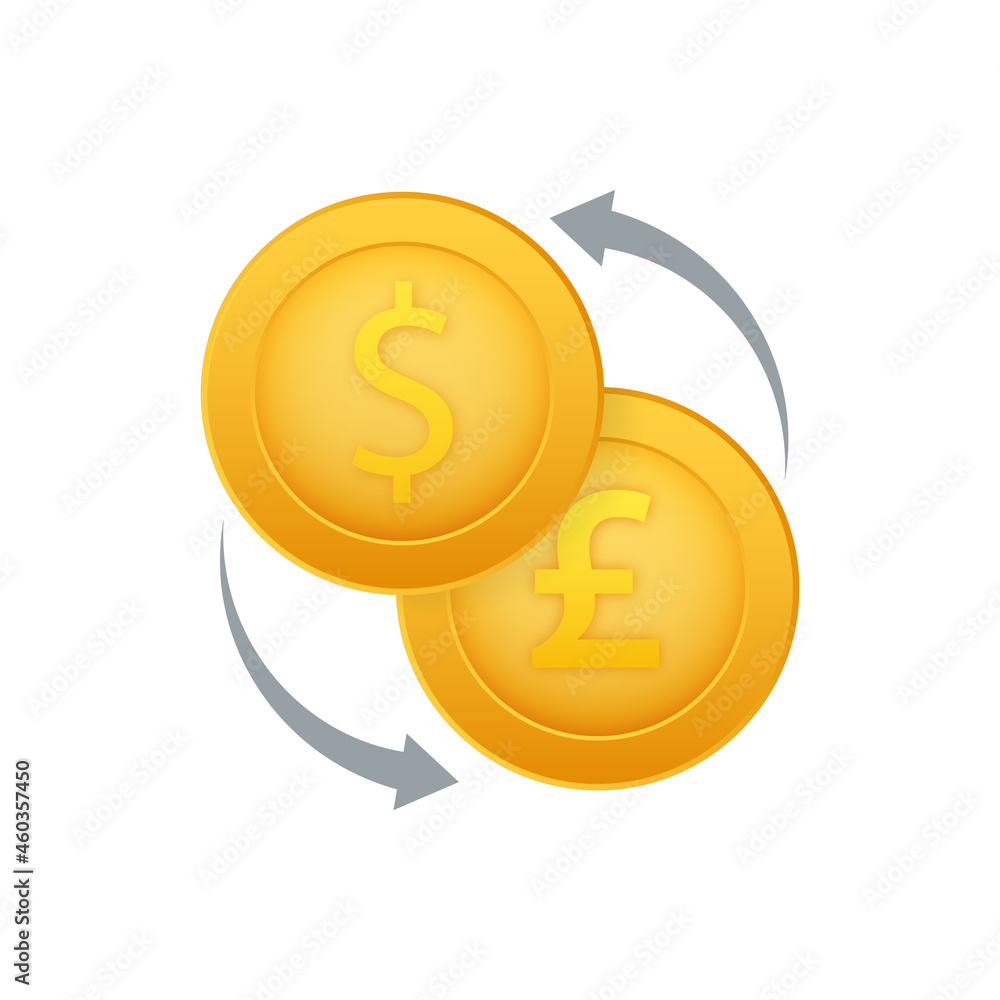Money exchange icon. Banking sign. Pound sterling and Dollar Cash transfer symbol. Vector stock illustration. Money exchange icon. Banking sign. Pound sterling and Dollar Cash transfer symbol. Vector stock illustration.