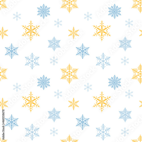 Snowflakes seamless pattern. Christmas endless background. Snowfall repeated backdrop. Vector illustration isolated on white.