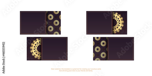 Burgundy business card with luxurious gold ornaments for your personality.