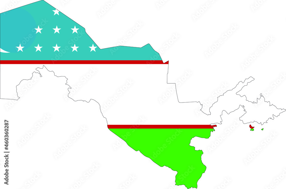 Map of Uzbekistan with national flag Map of Uzbekistan with national flag