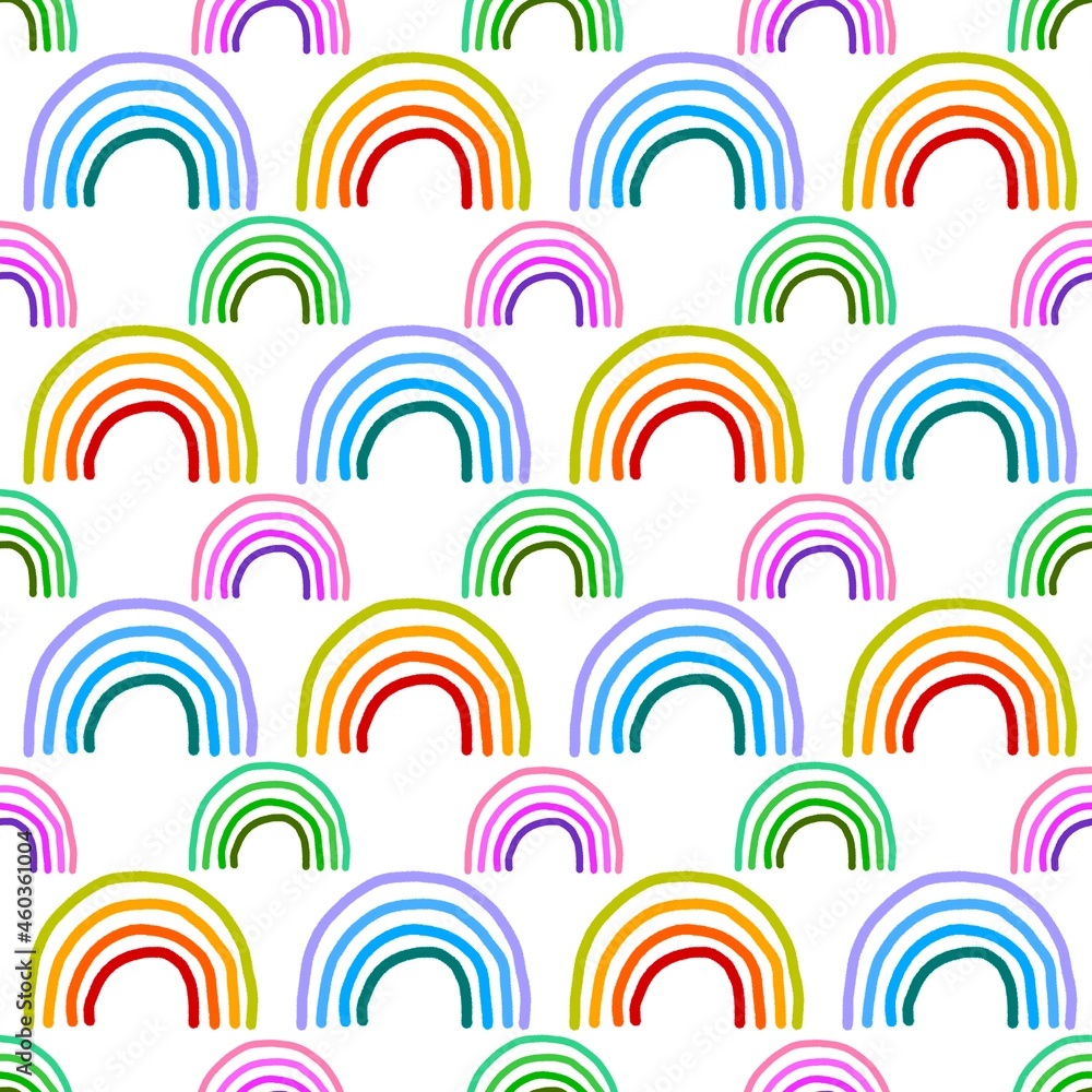 Obraz premium Seamless pattern with rainbow on white background