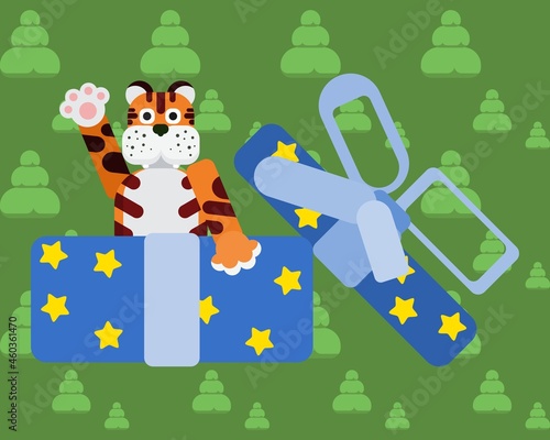 tiger animal mascot 2022 on green background. flat style