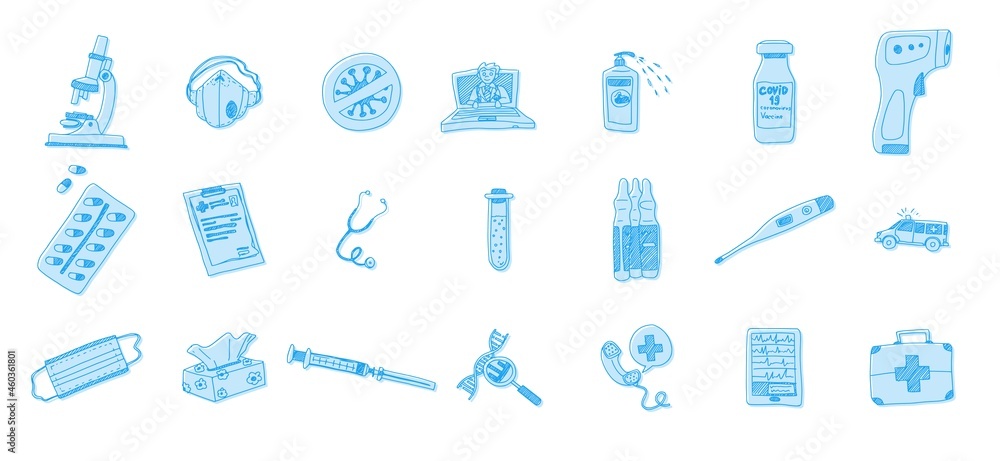 Obraz premium hospital doodle pictogram image medicine. sketch