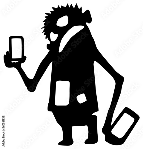 Device Overwhelmed Silhouette Cartoon