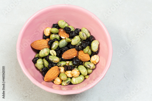 Healthy vegan almonds,  dried berries, crispy roasted chickpeas and soy beans