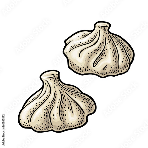 Traditional georgian food khinkali. Vintage color vector engraving