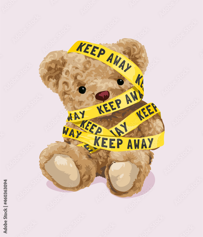 cute bear doll wrapped by keep away yellow tape vector illustration Stock  Vector | Adobe Stock