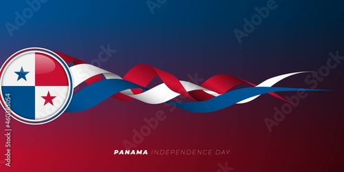 Waving Red, blue, and white ribbon with circle Panama Flag design. Panama Independence day background.