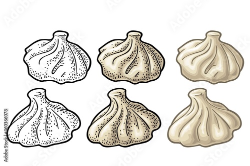 Traditional georgian food khinkali. Vintage color vector engraving