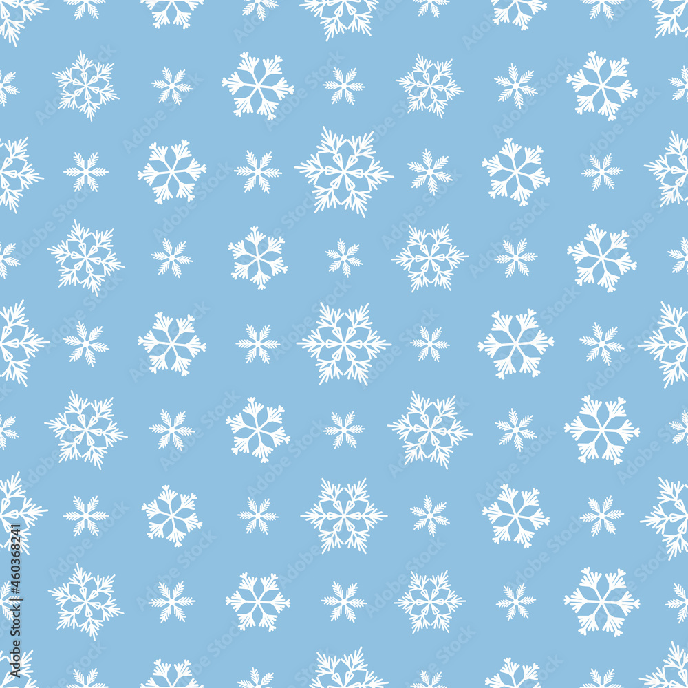 Winter seamless pattern with white snowflakes on grey background. Vector illustration for fabric, textile wallpaper, posters, gift wrapping paper. Christmas vector illustration. Falling snow Winter seamless pattern with white snowflakes on grey background. Vector illustration for fabric, textile wallpaper, posters, gift wrapping paper. Christmas vector illustration. Falling snow