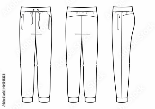Sport training pants flat technical template.