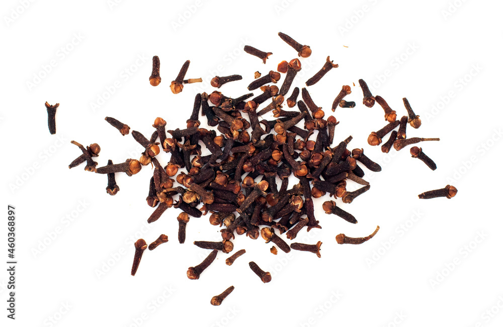 Fototapeta premium Carnation on a close-up macro as a background and texture. Indian spices for cooking. Carnation seed background with place for text.