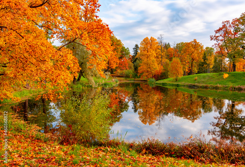 Golden autumn (fall) in Alexander park, Tsarskoe Selo (Pushkin) Saint Petersburg, Russia