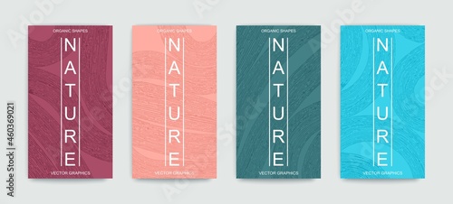 Set of covers with pattern of organic lines and shapes. Natural texture of vegetative lines. Minimalistic trendy style. Vector templates