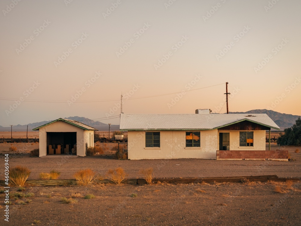 Abandoned buildings in Amboy, on Route 66 in the Mojave Desert of California Abandoned buildings in Amboy, on Route 66 in the Mojave Desert of California
