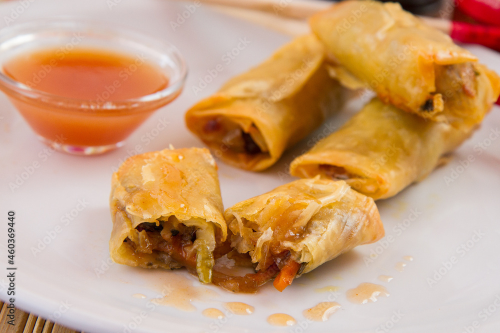 Chinese food sweet spring rolls