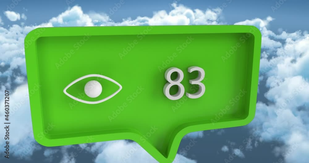 Animation of speech bubble with numbers over clouds Animation of speech bubble with numbers over clouds