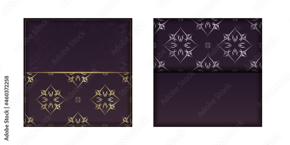 Template Leaflet burgundy color with a mandala gold pattern prepared for printing.