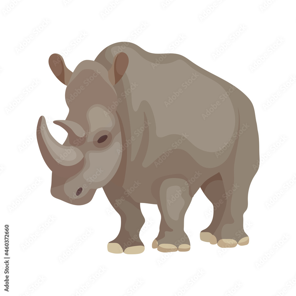 Rhinoceros, a wild animal of the African savannah. Cartoon vector graphics. Rhinoceros, a wild animal of the African savannah. Cartoon vector graphics.