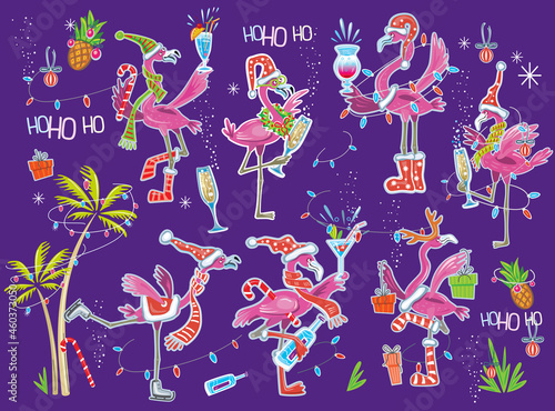 Flamingoes Christmas Party  Template for New Year