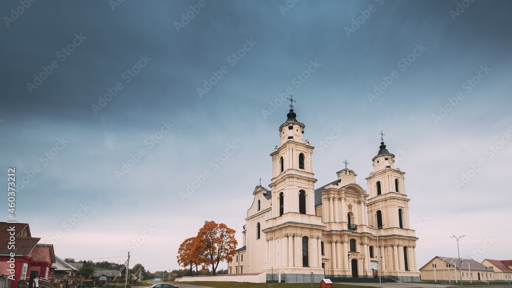 Budslau, Myadzyel Raion, Minsk Region, Belarus. Church Of Assumption Of Blessed Virgin Mary In Autumn Day
