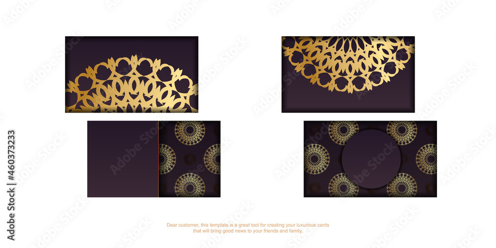 Business card in burgundy color with abstract gold pattern for your personality.