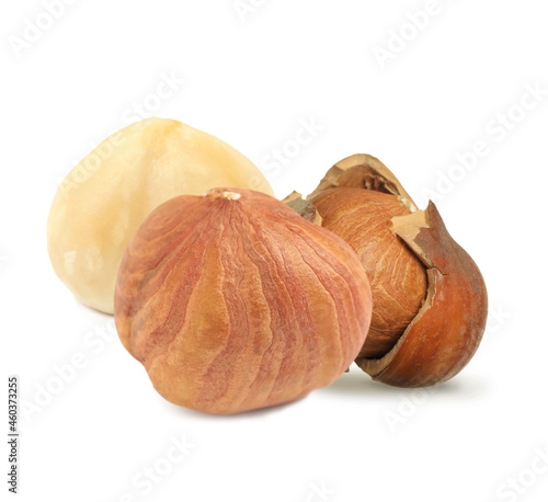 Photos Tasty organic hazelnuts on white background. Healthy snack