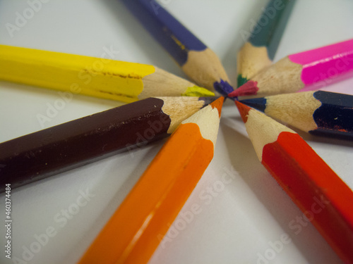 Multi-colored pencils. Subject shooting.