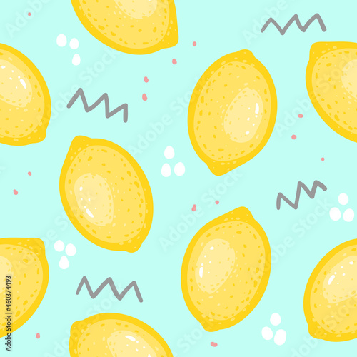 Fototapeta Naklejka Na Ścianę i Meble -  Seamless pattern background with yellow lemons, vector EPS 10