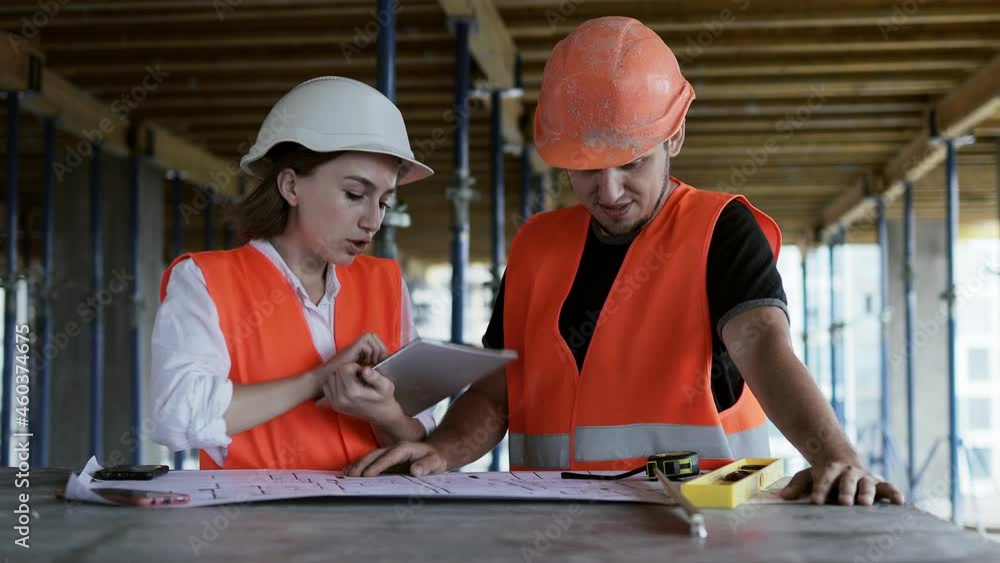 Discussion by designer and foreman of the architectural project and interior on the monolithic building.
