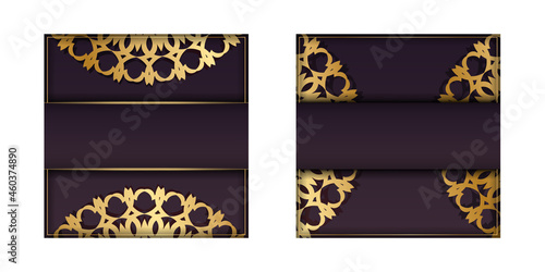 Template Greeting card burgundy color with mandala gold ornament prepared for printing.