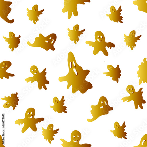 Hand drawn seamless pattern with golden ghosts.