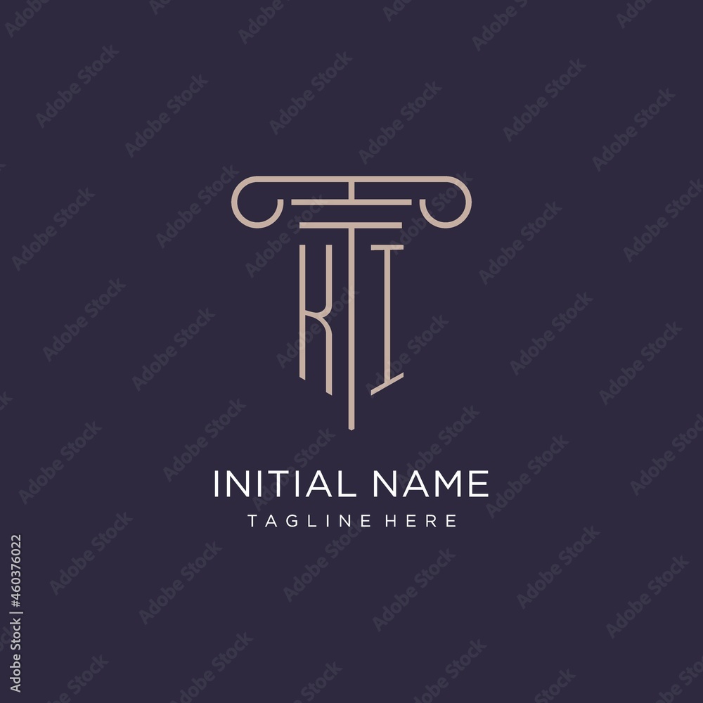 KI initial with pillar logo design, luxury law office logo style Stock ...