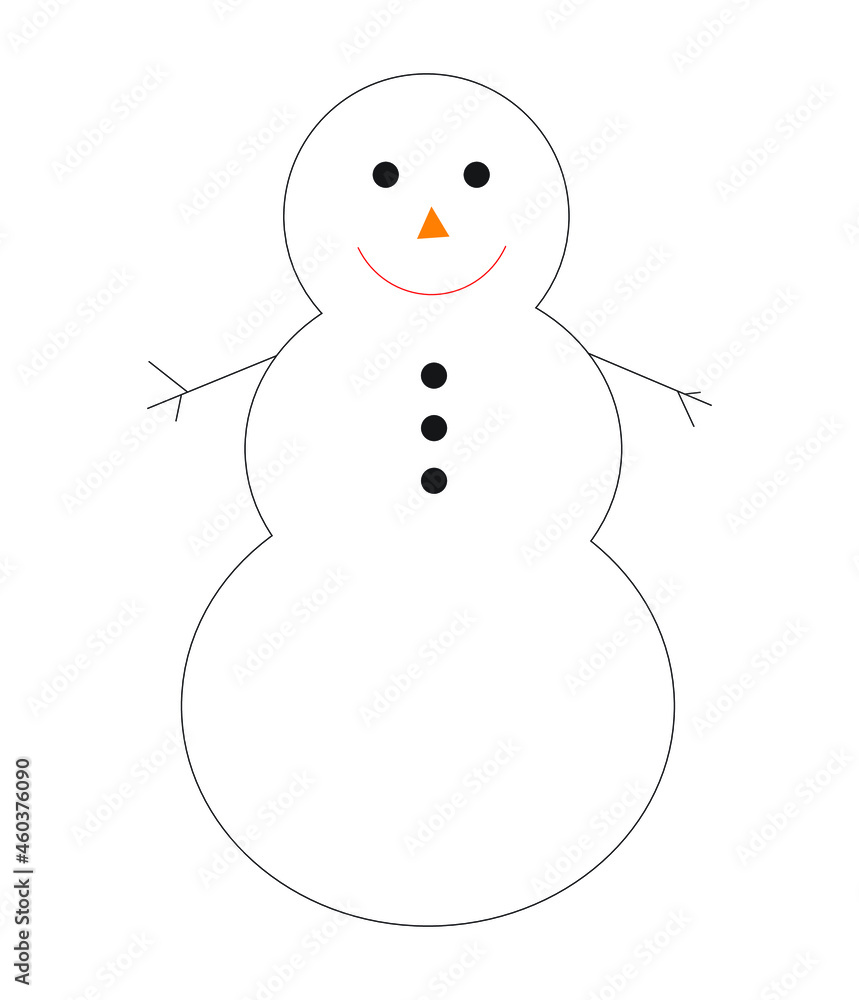 Vector of single snowman with three buttons, stick arms and cheerful smiling face. Holidays, seasonal, wintertime. Vector of single snowman with three buttons, stick arms and cheerful smiling face. Holidays, seasonal, wintertime.