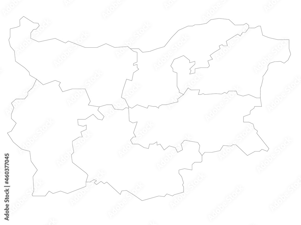 Political map of Bulgaria divided into regions. Simple flat blank black outline vector map.