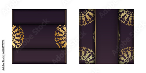 Template Congratulatory Brochure burgundy with vintage gold pattern prepared for typography.