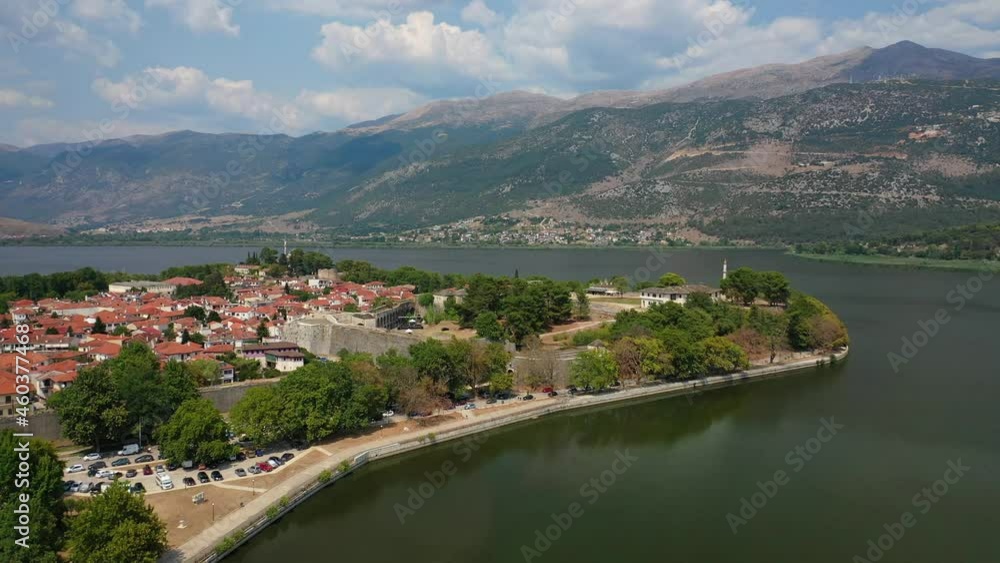 Aerial drone video of iconic castle and ancinet citadel of Ioannina featuring Byzantine Museum, Its Kale Acropolis, Fetiche Mosque and Ali Pasha's tomb, Epirus, Greece Aerial drone video of iconic castle and ancinet citadel of Ioannina featuring Byzantine Museum, Its Kale Acropolis, Fetiche Mosque and Ali Pasha's tomb, Epirus, Greece