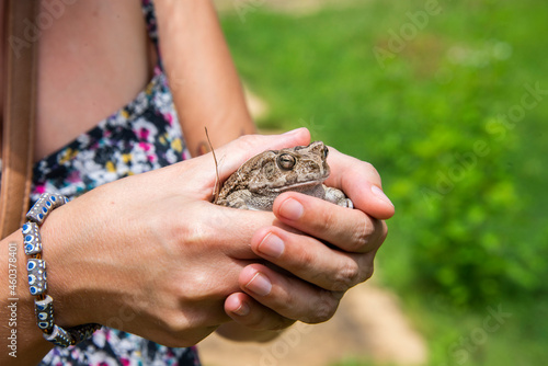 Woman holding a frog