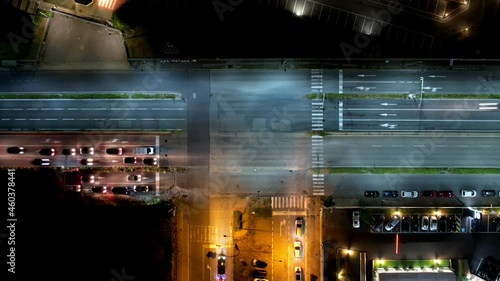 Hyperlapse Busy Intersection, Aerial at Night, Economy Recovery after Covid-19