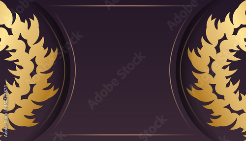 Greeting flyer template burgundy with vintage gold pattern prepared for typography.