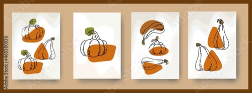 Wallpaper Mural A set of autumn interior posters with pumpkins. Postcards with pumpkins. Line. Hand drawn. Torontodigital.ca