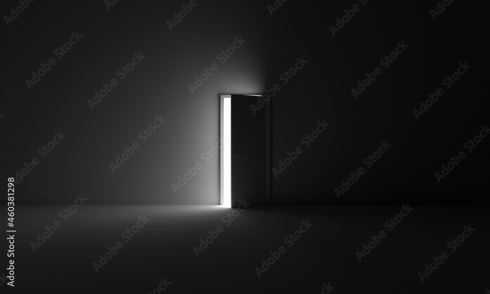 A door that opens, from room darkness to light. Symbol of opportunity, freedom, exit, future, hope. It can be used for scary scenes or spiritual connection. A door that opens, from room darkness to light. Symbol of opportunity, freedom, exit, future, hope. It can be used for scary scenes or spiritual connection.