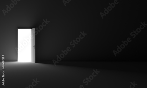 A door that opens  from room darkness to light. Symbol of opportunity  freedom  exit  future  hope. It can be used for scary scenes or spiritual connection.