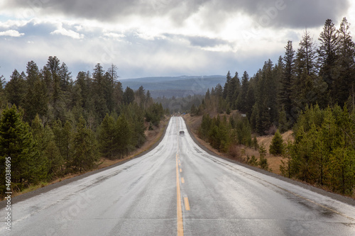 Scenic Road in the interior of British Columbia, Canada. Rainy Summer Day.