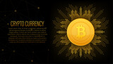 Abstract black icon. Bitcoin exchange. Currency icon. Online payment. Crypto currency, virtual electronic, internet money.