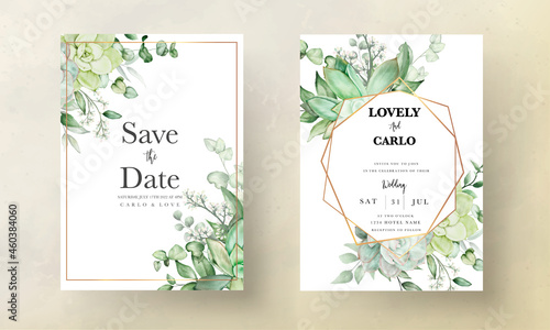 Luxury greenery wedding invitation card floral
