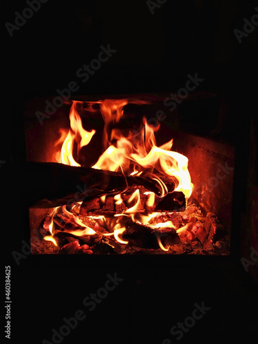 Fire burning in a fireplace