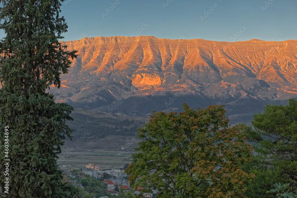 Gjere mountain in sunset view from Gjirokaster Albania