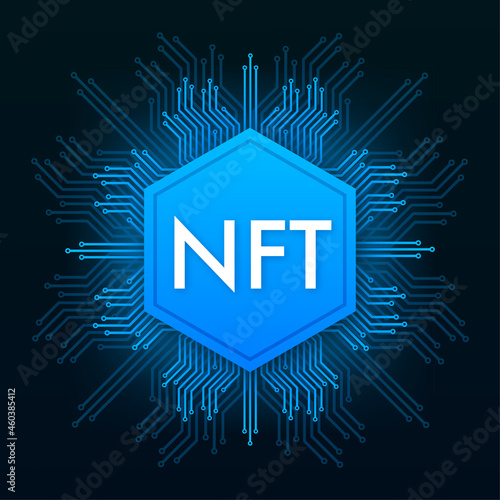 Flat illustration with nft laptop screen. Banner vector. Flat design. Vector design art.